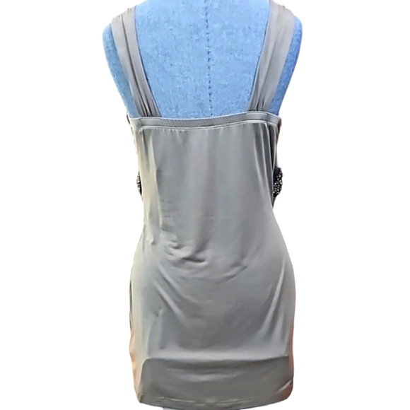 Studio Y Olive Green Sleeveless V-Neck Embellished Front Party Top Size Medium - Picture 6 of 11